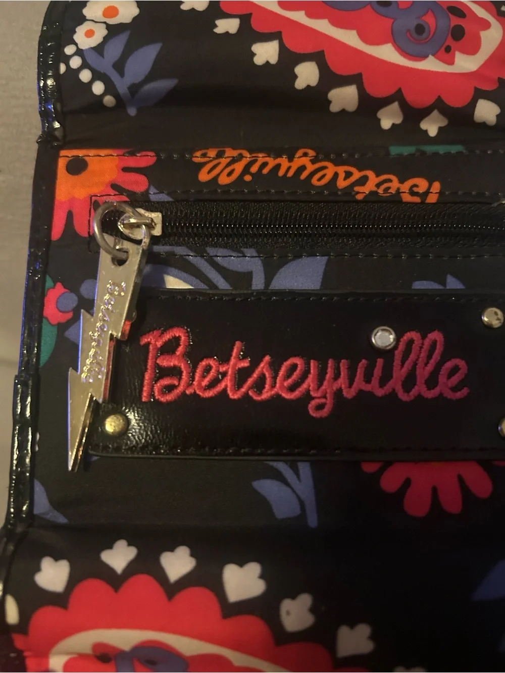 Y2K VTG Betsy Johnson Betseyville Floral/Paisley Fold-Over Wallet  Black/Multi